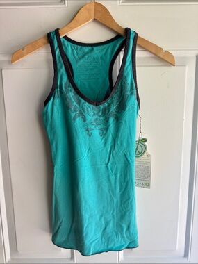 Green Apple Sustainable Bamboo Cotton - Tank Top - Aqua with print  - Small NWT
